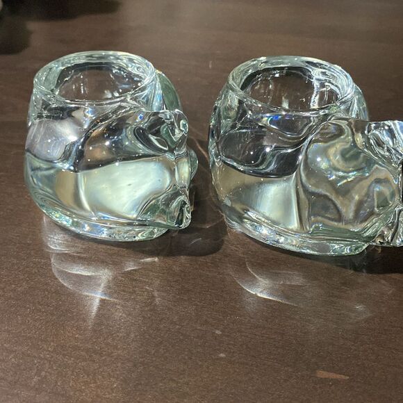 Pair of Vintage Indiana Glass Clear Sleeping Cat Tealight Votive Candle Holders - Picture 8 of 10